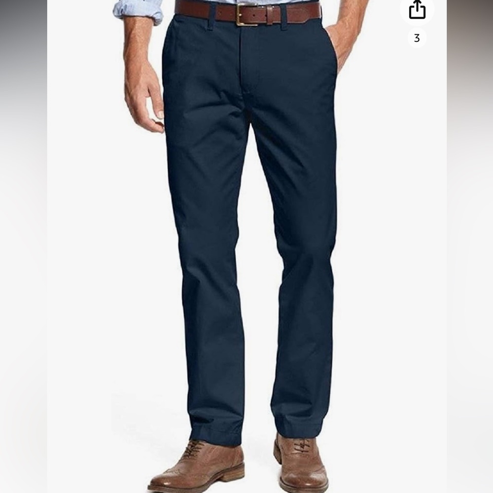 TOMMY HILFIGER Flat Front Cotton Twill Chino Pant in Navy Blazer Size 38 NWT